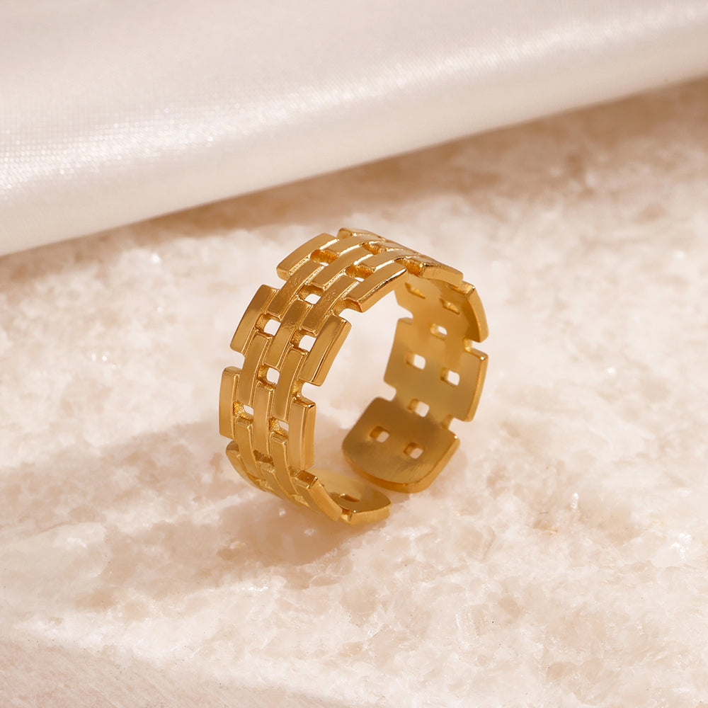 18K Gold Plated Vintage Geometric Adjustable Stainless Steel Ring