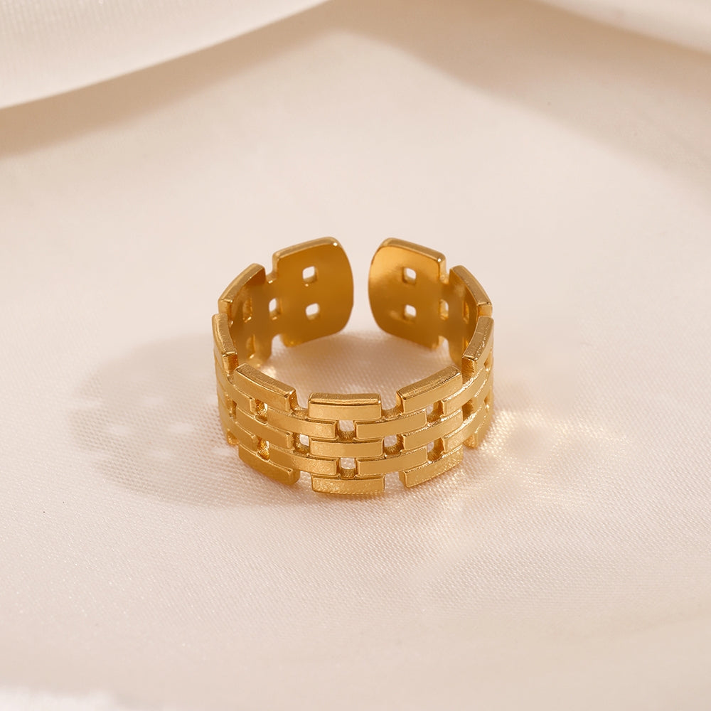 18K Gold Plated Vintage Geometric Adjustable Stainless Steel Ring