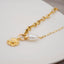 304 Stainless Steel Baroque Pearl Daisy Pendant Necklace with Gold Plated Copper Chain