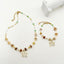 304 Stainless Steel Gold Plated Hollow Flower Crystal Beaded Necklace and Bracelet Set