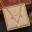 18K Gold Plated Floral Shell Glass Double Layer Necklace with Star and Moon Charm