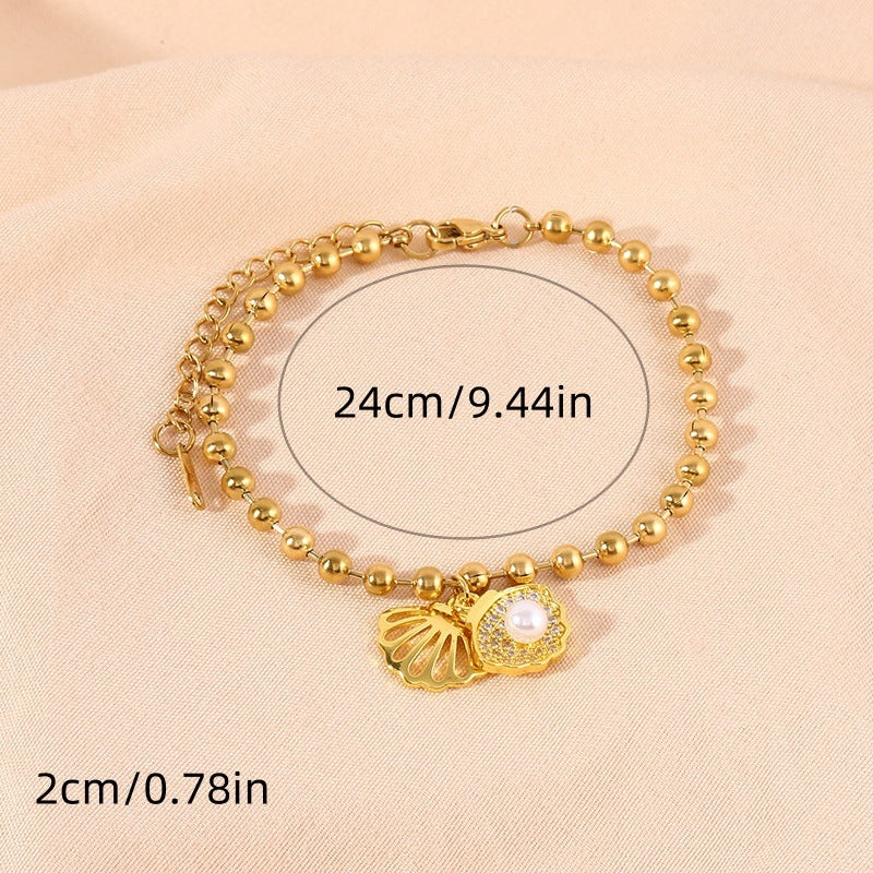 304 Stainless Steel Zircon Shell Pearl Bracelet - Minimalist Luxury Design