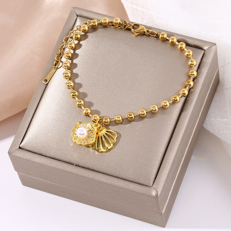 304 Stainless Steel Zircon Shell Pearl Bracelet - Minimalist Luxury Design