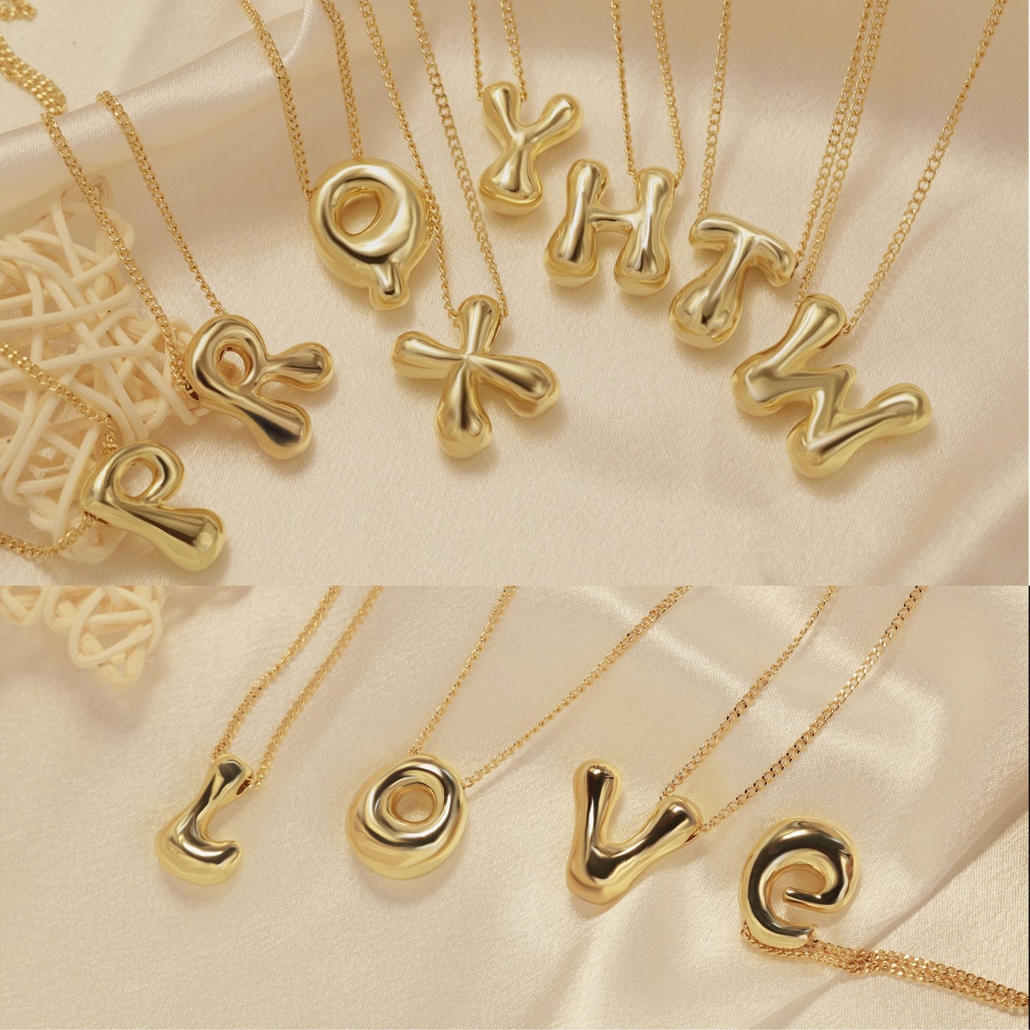 304 Stainless Steel Gold Plated Bubble Letter Necklace