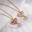 304 Stainless Steel Heart Pendant Necklace with Zirconia and Pearl