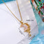 304 Stainless Steel Moon Zircon Pendant Necklace with Gold-Plated Copper Inlay