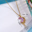 304 Stainless Steel Moon Zircon Pendant Necklace with Gold-Plated Copper Inlay