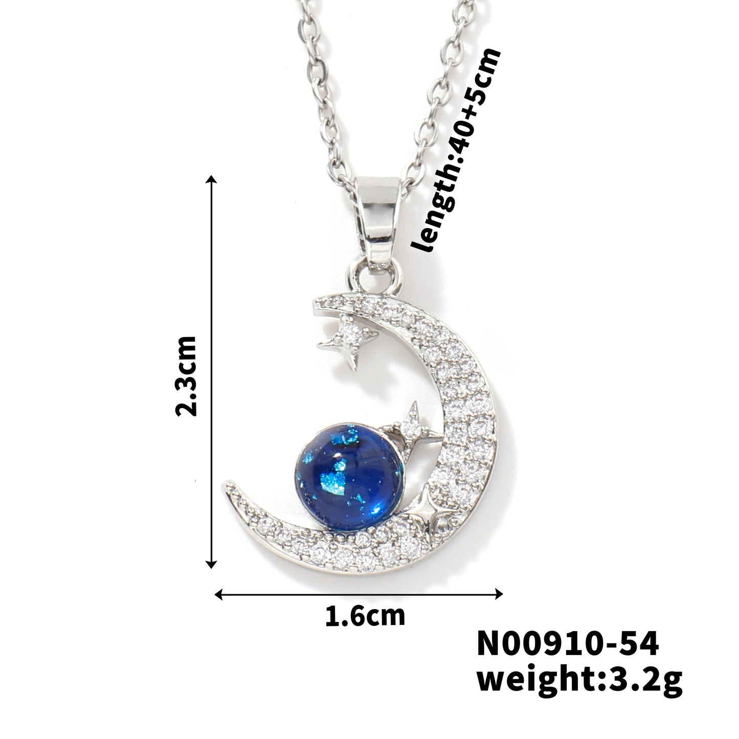 304 Stainless Steel Gold Plated Zircon Moon Pendant Necklace