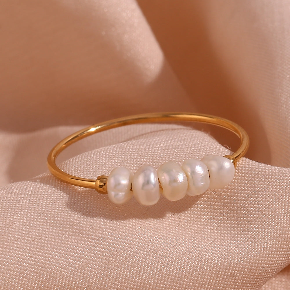 18K Gold Plated Stainless Steel Freshwater Pearl Minimalist Ring