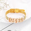 304 Stainless Steel Gold Plated Heart Shape Letter Bangle Bracelet