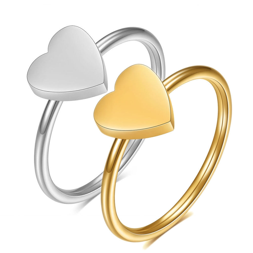 304 Stainless Steel Gold Plated Heart Ring with Custom Engraving Option