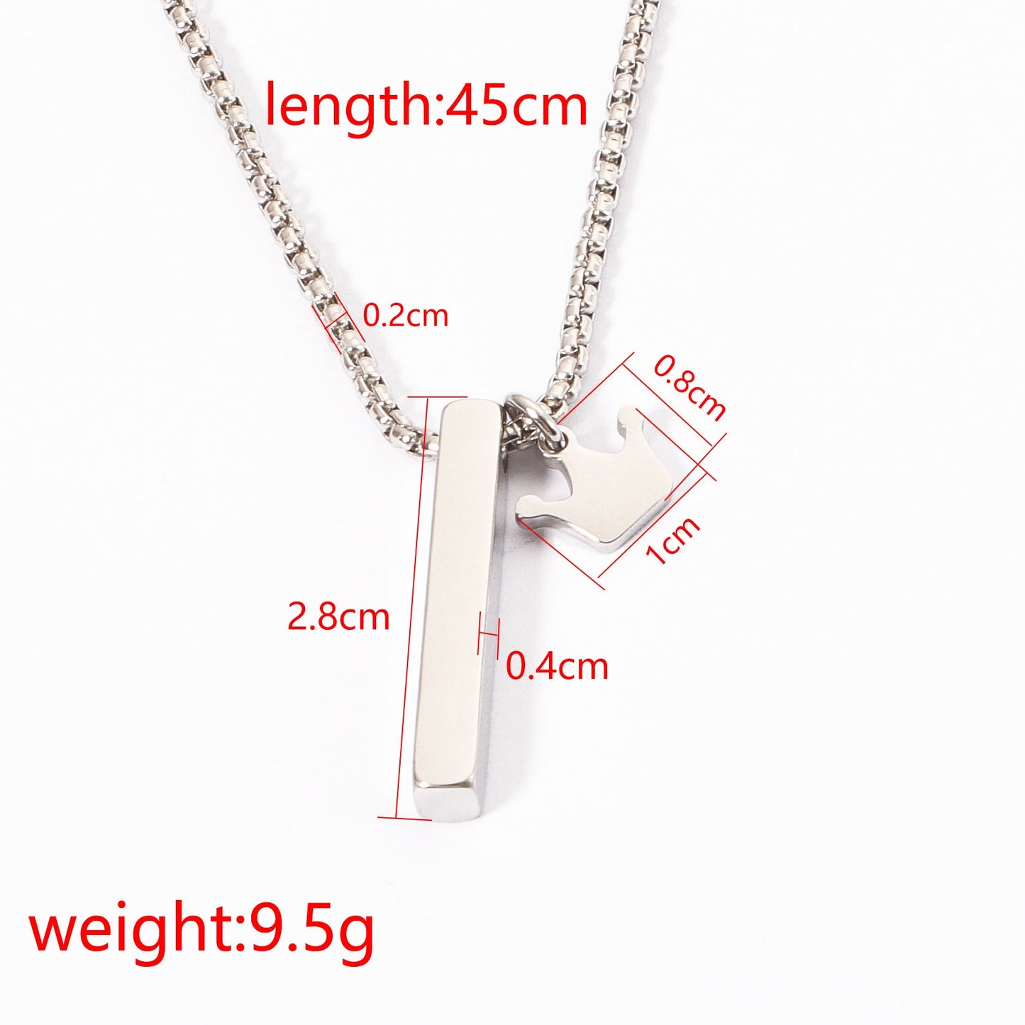 304 Stainless Steel Crown Rectangle Pendant Necklace with Customizable Pearl Chain