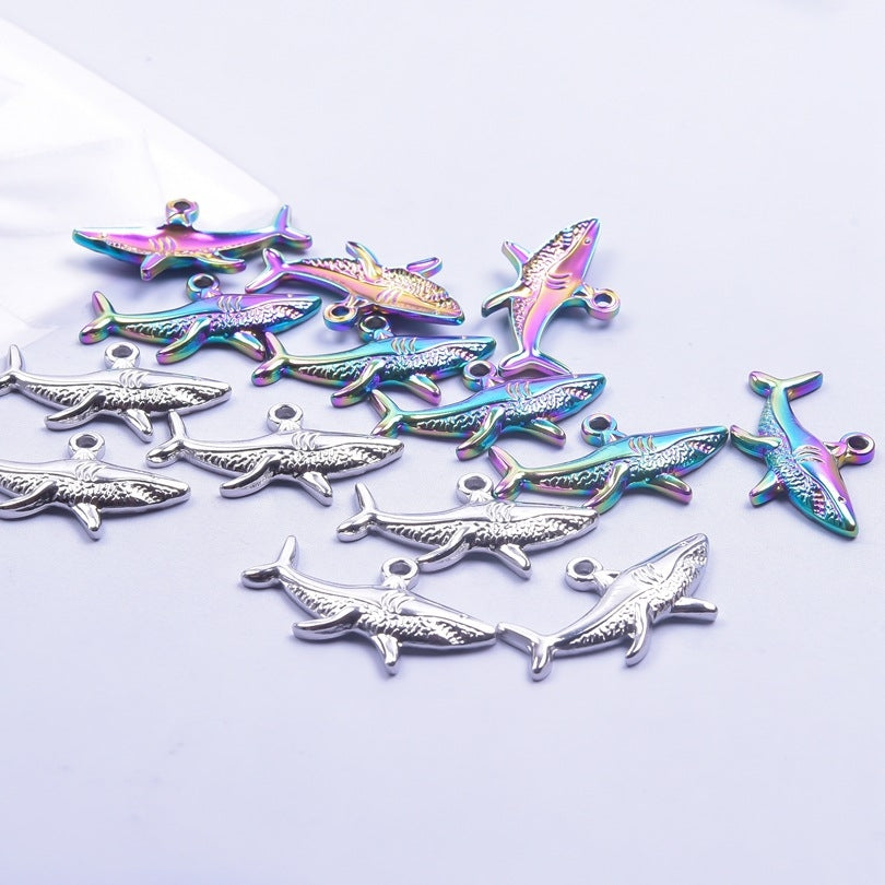 304 Stainless Steel Shark Pendant Necklace with Colorful DIY Charm