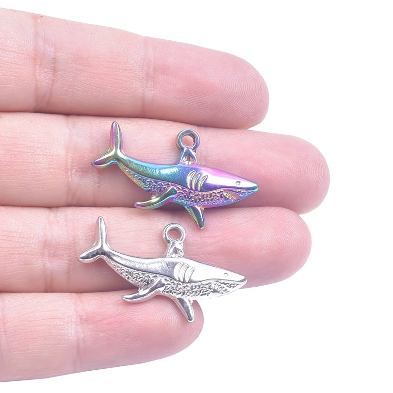 304 Stainless Steel Shark Pendant Necklace with Colorful DIY Charm