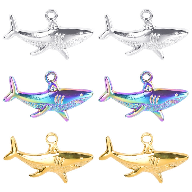 304 Stainless Steel Shark Pendant Necklace with Colorful DIY Charm