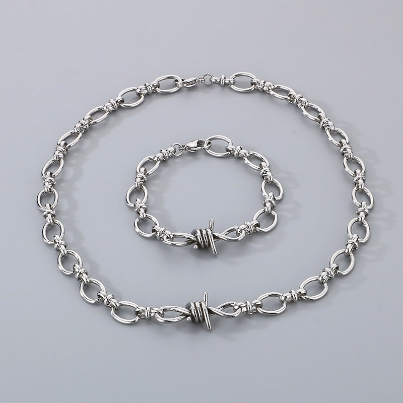 304 Stainless Steel Knot Design Necklace and Bracelet Set