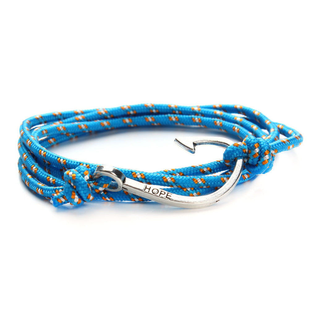 Sky Blue Fishhook Alloy Rope Layered Unisex Bracelet