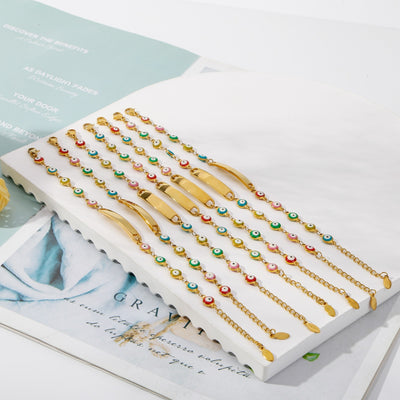 Gold Plated Geometric & Bohemian Devil's Eye Stainless Steel Bracelet