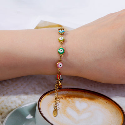 Gold Plated Geometric & Bohemian Devil's Eye Stainless Steel Bracelet