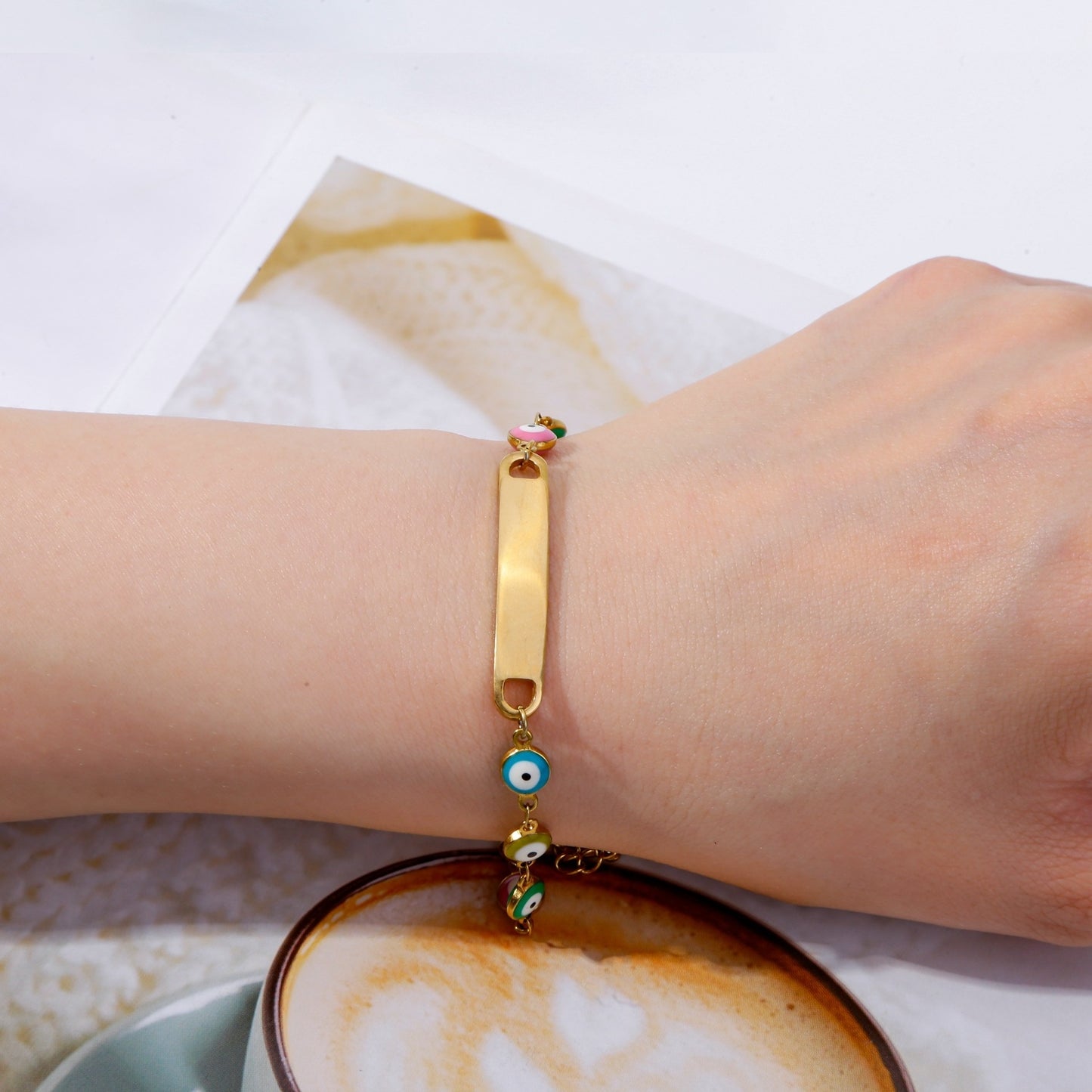 Gold Plated Geometric & Bohemian Devil's Eye Stainless Steel Bracelet