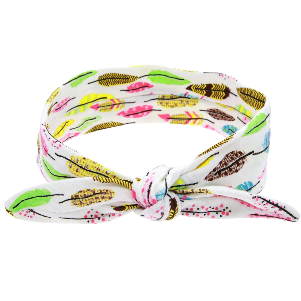 Floral Hair Accessories Set - Cotton Bunny Ear Headbands and Feather Arrow Hair Ties (6 Colors)