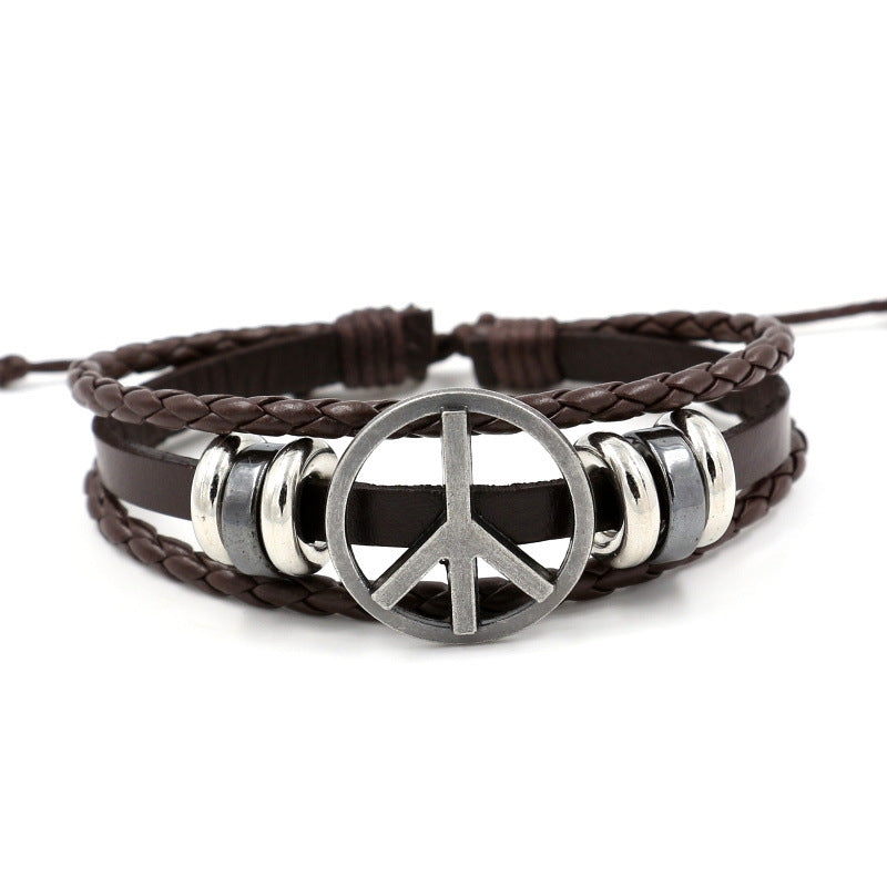 Hip-hop Retro Geometric PU Leather Peace Symbol Unisex Bracelet