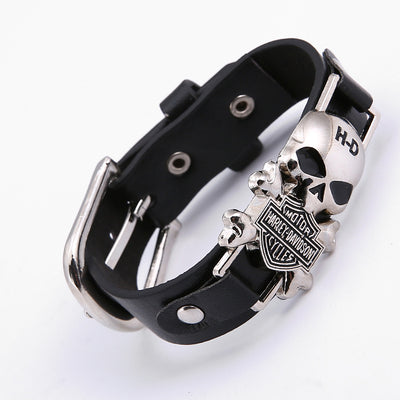 Vintage Skull Leather Bracelet - Handmade Punk Style for Men