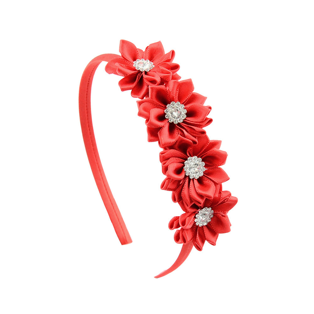 Children's Handmade Diamond-Studded Polygonal Flower Headband Set of 4