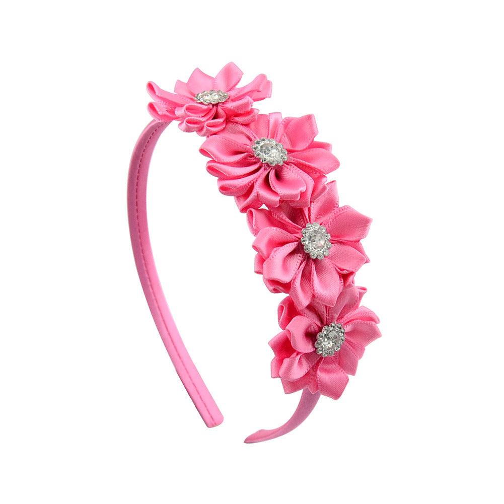 Children's Handmade Diamond-Studded Polygonal Flower Headband Set of 4