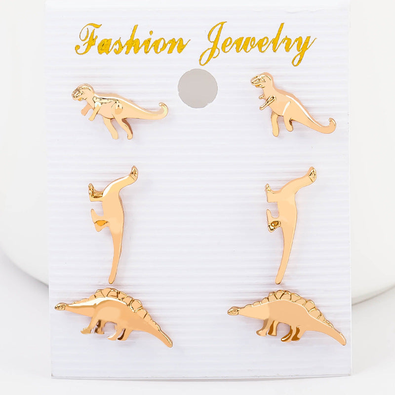 Dinosaur Animal Ear Cuff Clip Earrings in Silver and Gold