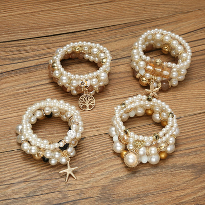 4 Piece Starfish Tree Pearl Beaded Women's Bracelet Set