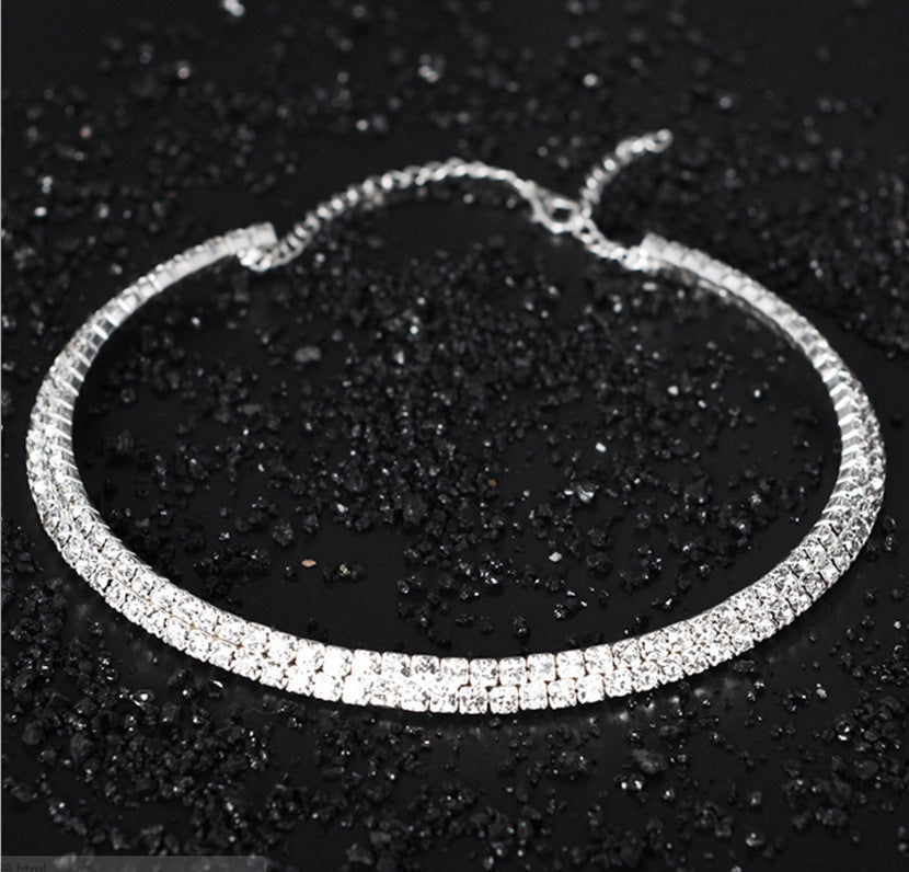 Simple Style Zircon Inlay Multi-Layer Crystal Choker Necklace for Women