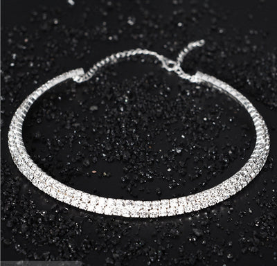 Simple Style Zircon Inlay Multi-Layer Crystal Choker Necklace for Women