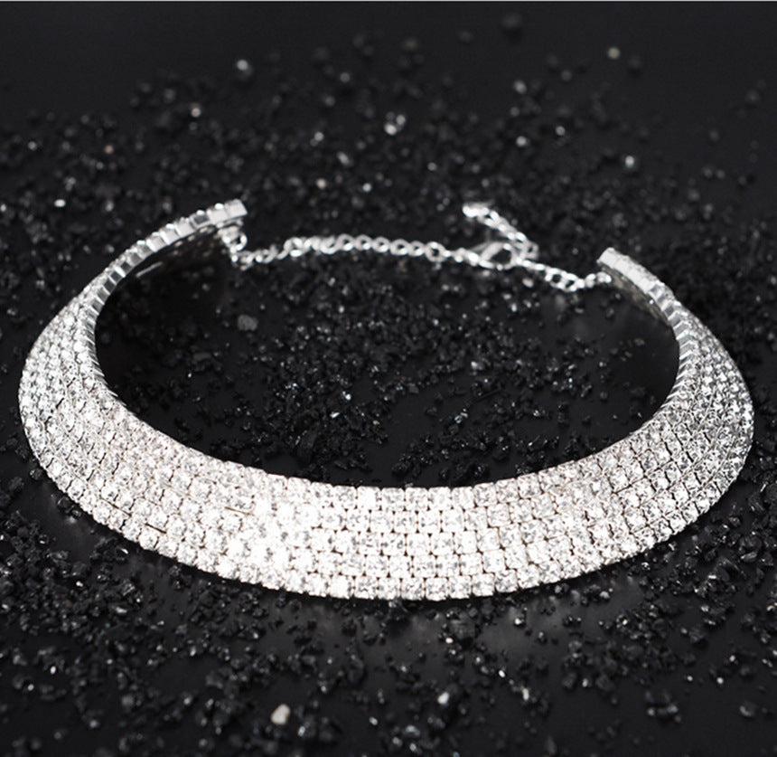 Simple Style Zircon Inlay Multi-Layer Crystal Choker Necklace for Women