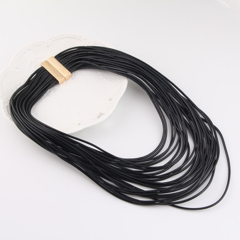 Fashion Multi-Layer Leather Rope Necklace with Adjustable Clasp