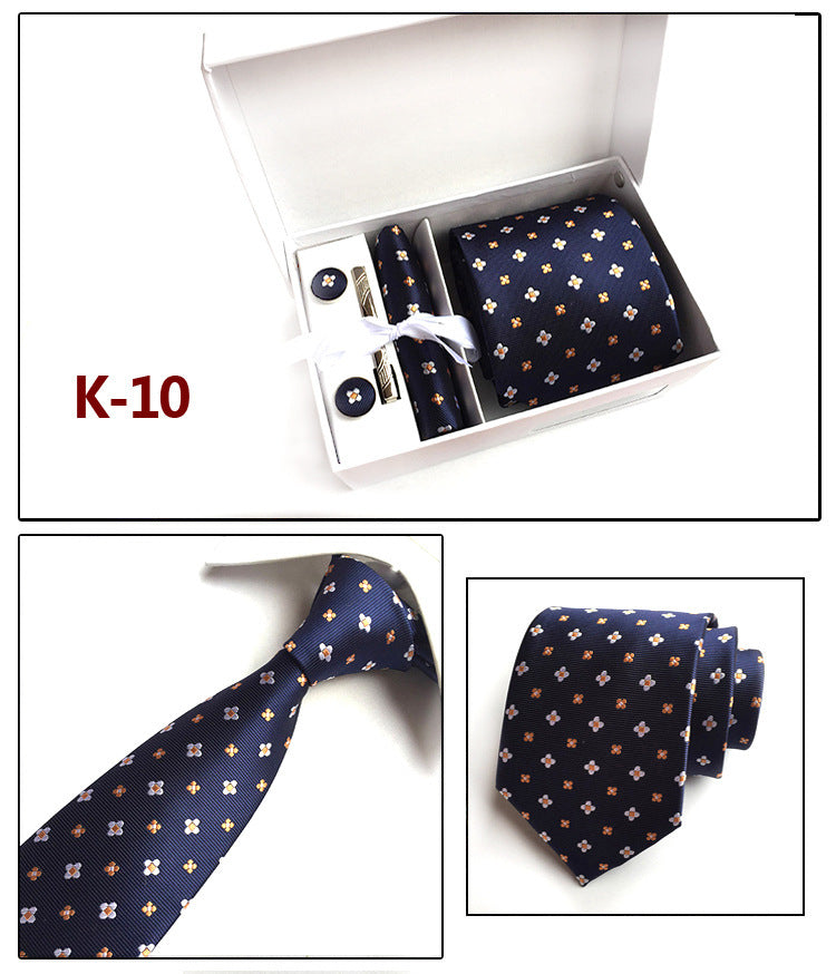 Men's 6-Piece Tie Set with Pocket Square and Clip Gift Box