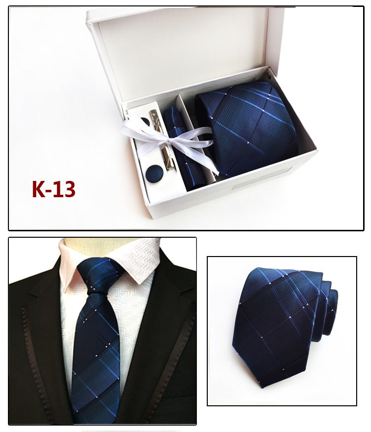 Men's 6-Piece Tie Set with Pocket Square and Clip Gift Box