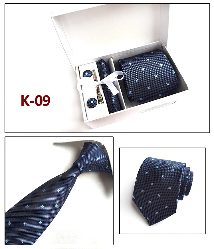 Men's 6-Piece Tie Set with Pocket Square and Clip Gift Box