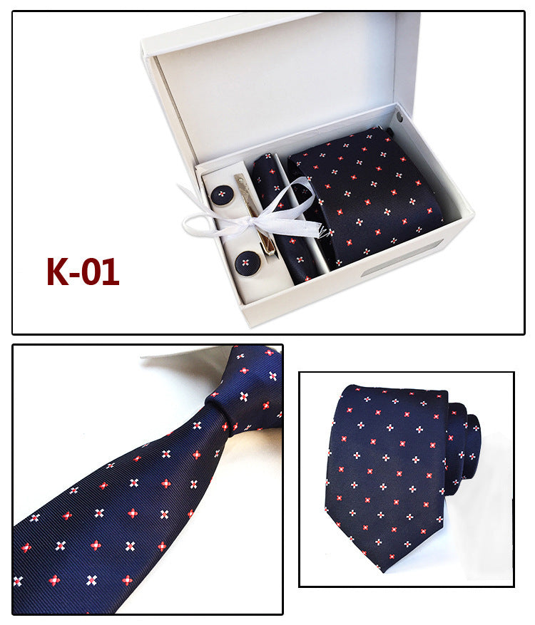 Men's 6-Piece Tie Set with Pocket Square and Clip Gift Box