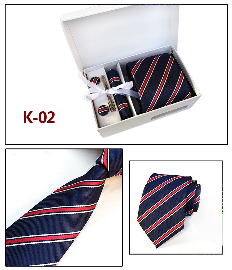 Men's 6-Piece Tie Set with Pocket Square and Clip Gift Box