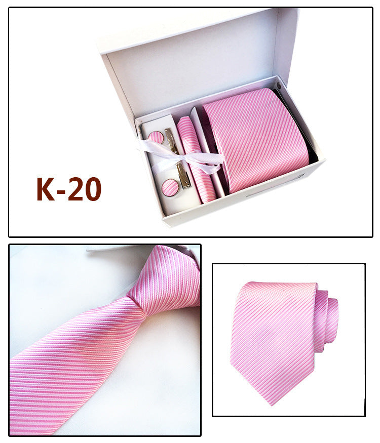 Men's 6-Piece Tie Set with Pocket Square and Clip Gift Box