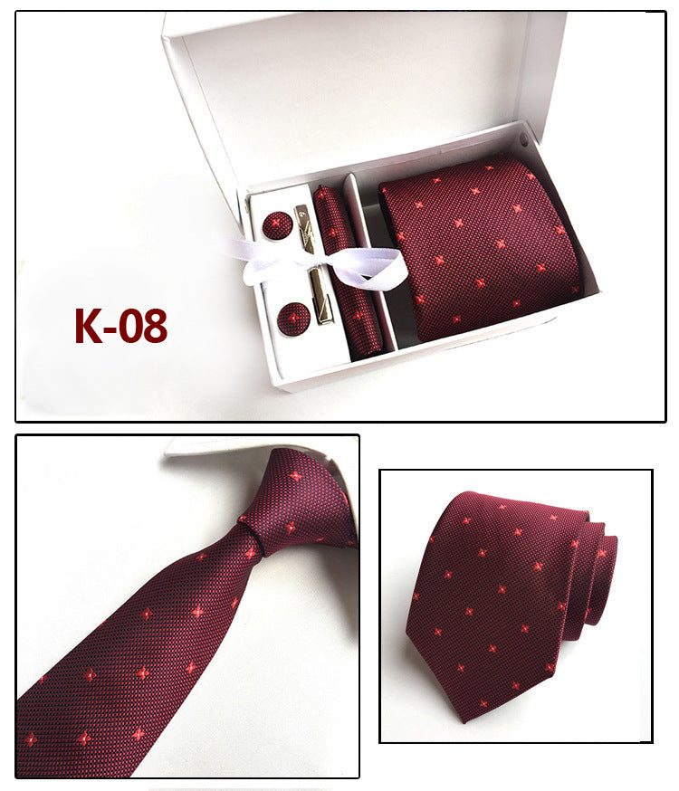 Men's 6-Piece Tie Set with Pocket Square and Clip Gift Box