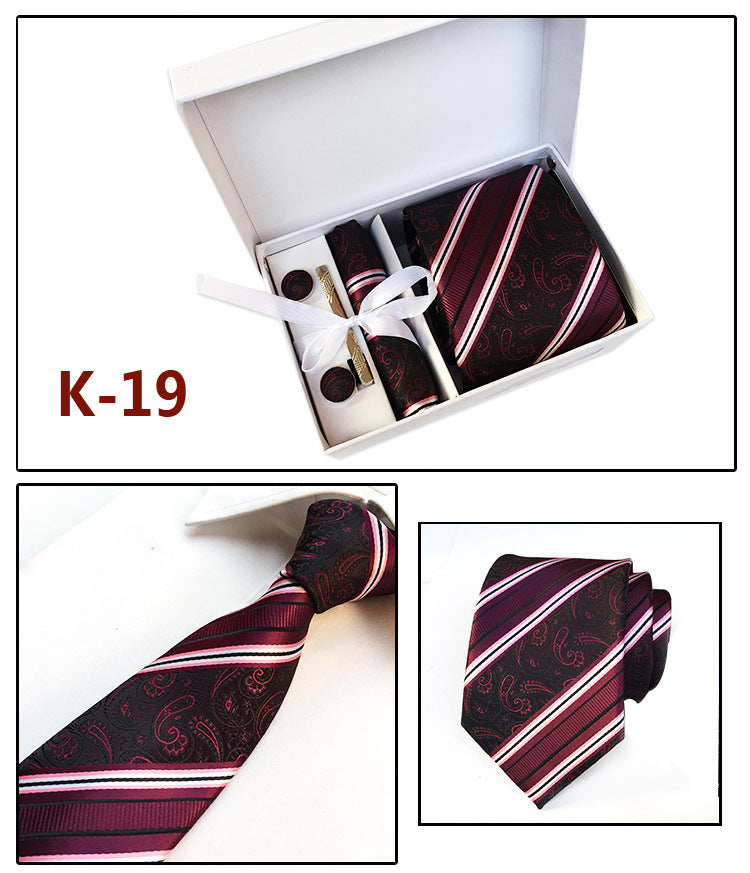 Men's 6-Piece Tie Set with Pocket Square and Clip Gift Box