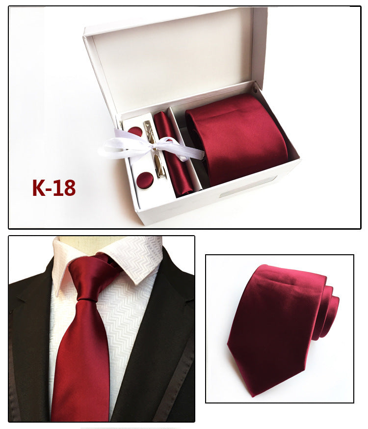 Men's 6-Piece Tie Set with Pocket Square and Clip Gift Box