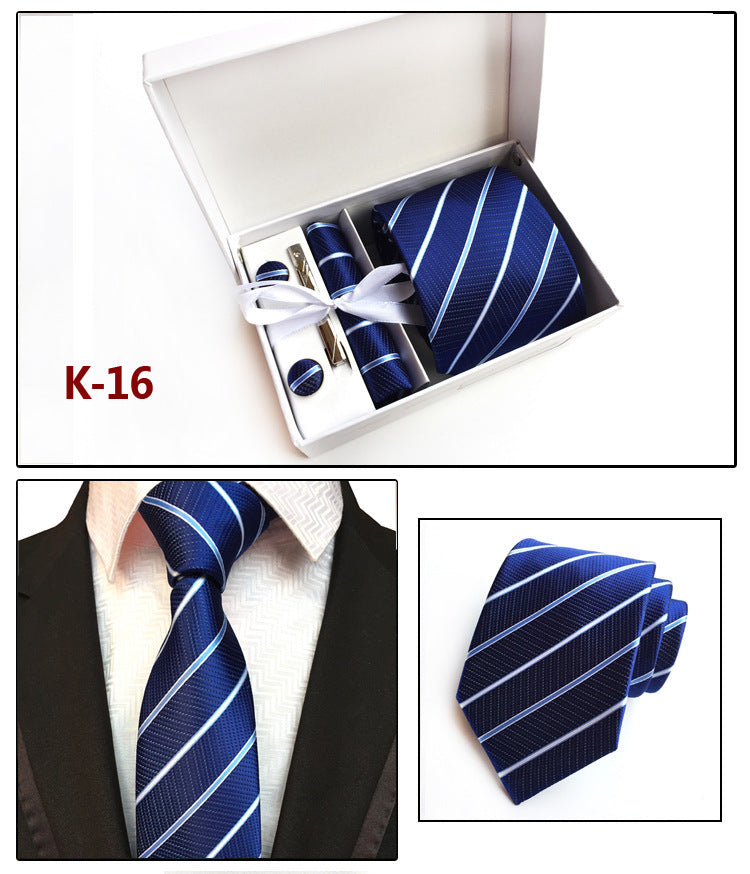 Men's 6-Piece Tie Set with Pocket Square and Clip Gift Box