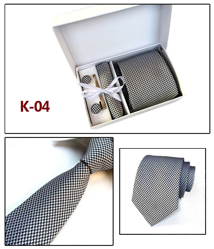 Men's 6-Piece Tie Set with Pocket Square and Clip Gift Box