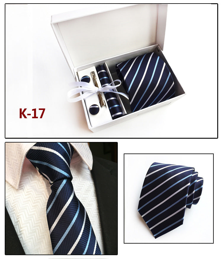 Men's 6-Piece Tie Set with Pocket Square and Clip Gift Box