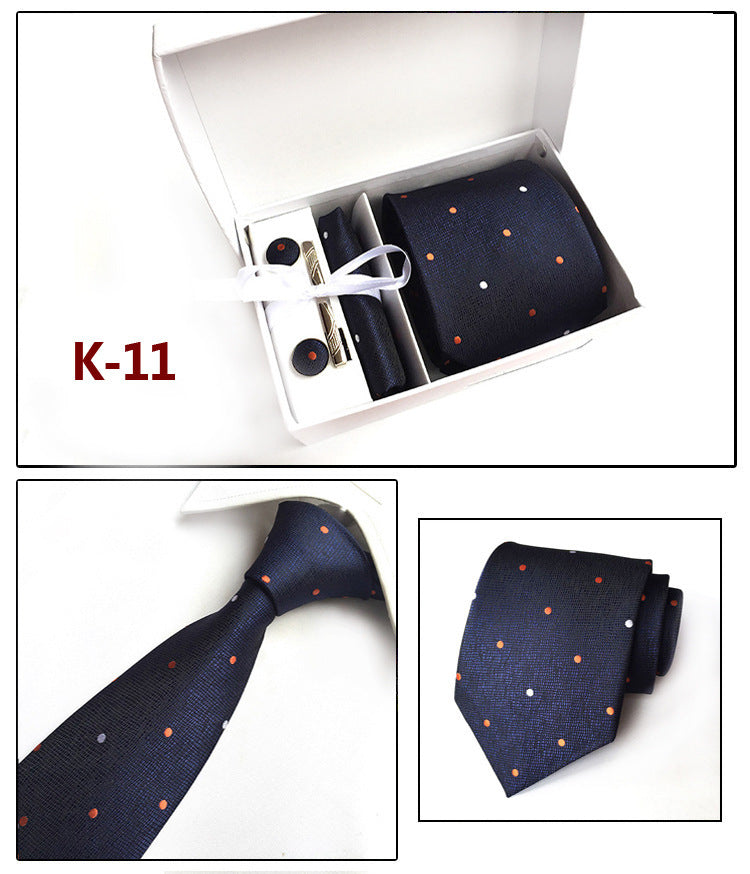 Men's 6-Piece Tie Set with Pocket Square and Clip Gift Box