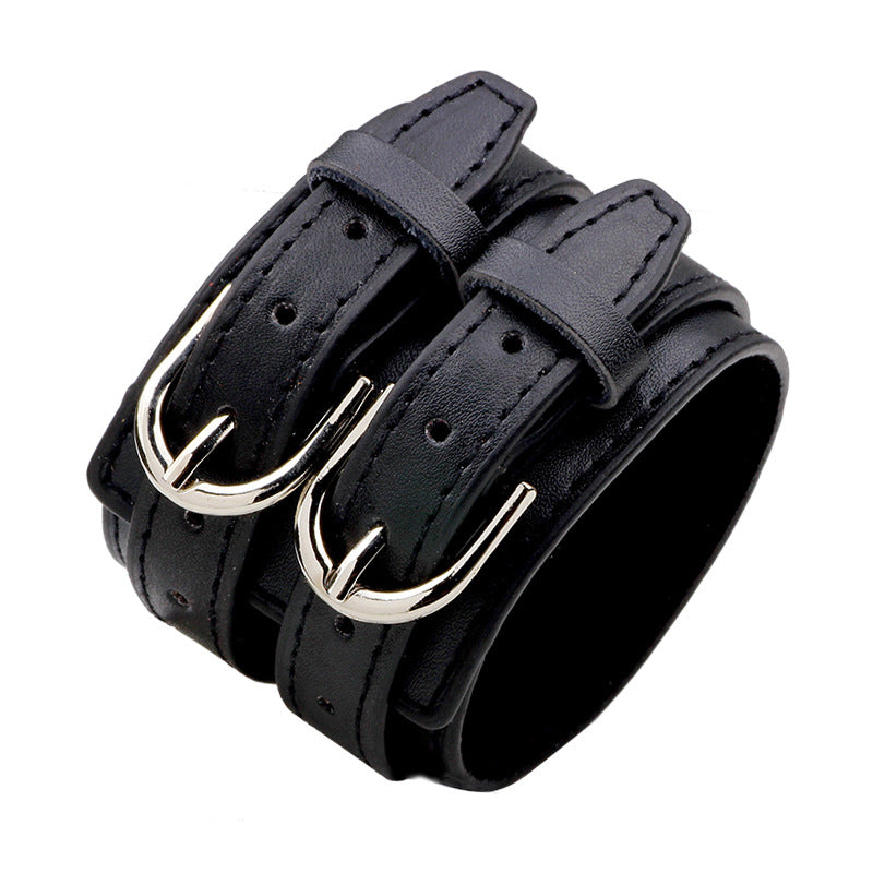 Hip-hop Double-Row Leather Alloy Bangle Bracelet