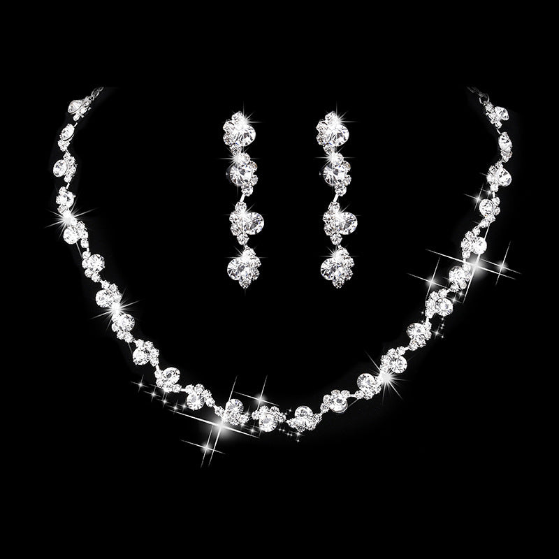 Bridal Rhinestone Necklace and Earrings Set - Silver-Plated Alloy Jewelry